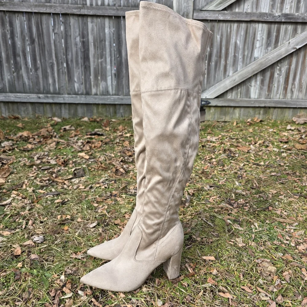 Marc Fisher Over the Knee Boots High Heel Size 9.5 Dark Natural Faux Suede